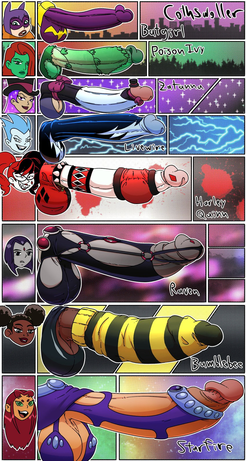 6+futas ball_bra balls barbara_gordon barbara_gordon_(shg) batgirl batman_(series) big_balls big_penis black_hair blue_eyes blue_hair blue_skin bumblebee_(dc) clothed clothing cock_sleeve_(clothes) cock_sock cothswoller dark-skinned_futanari dark_skin dc dc_comics dc_super_hero_girls dcau erection futa_only futa_sans_pussy futanari genitalwear giant_penis green_eyes green_skin grey_skin harley_quinn harley_quinn_(lego) harley_quinn_(series) hat_on_penis higher_resolution_duplicate huge_cock human humanoid humanoid_penis intersex karen_beecher leslie_willis light-skinned_futanari light_skin livewire multiple_futa orange_hair pale_skin penis penis_chart penis_clothing penis_size_chart penis_size_comparison penis_size_difference poison_ivy poison_ivy_(harley_quinn) purple_eyes purple_hair rachel_roth raven_(dc) raven_(teen_titans) red_hair starfire starfire_(teen_titans) superman:_the_animated_series superman_(series) teen_titans testicles text the_lego_batman_movie top_hat white_skin zatanna zatanna_zatara zee_zatara