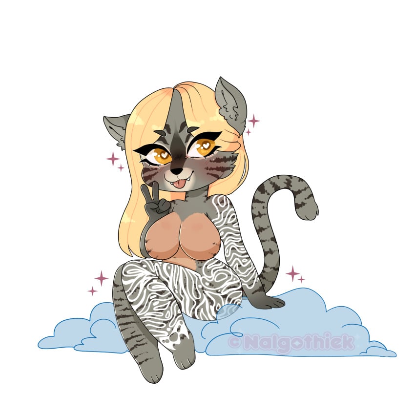 aara_palefang bethesda_softworks breasts chibi female female_focus female_only furry glowing_markings heart-shaped_pupils khajiit large_breasts nalgothiek original original_character peace_sign the_elder_scrolls