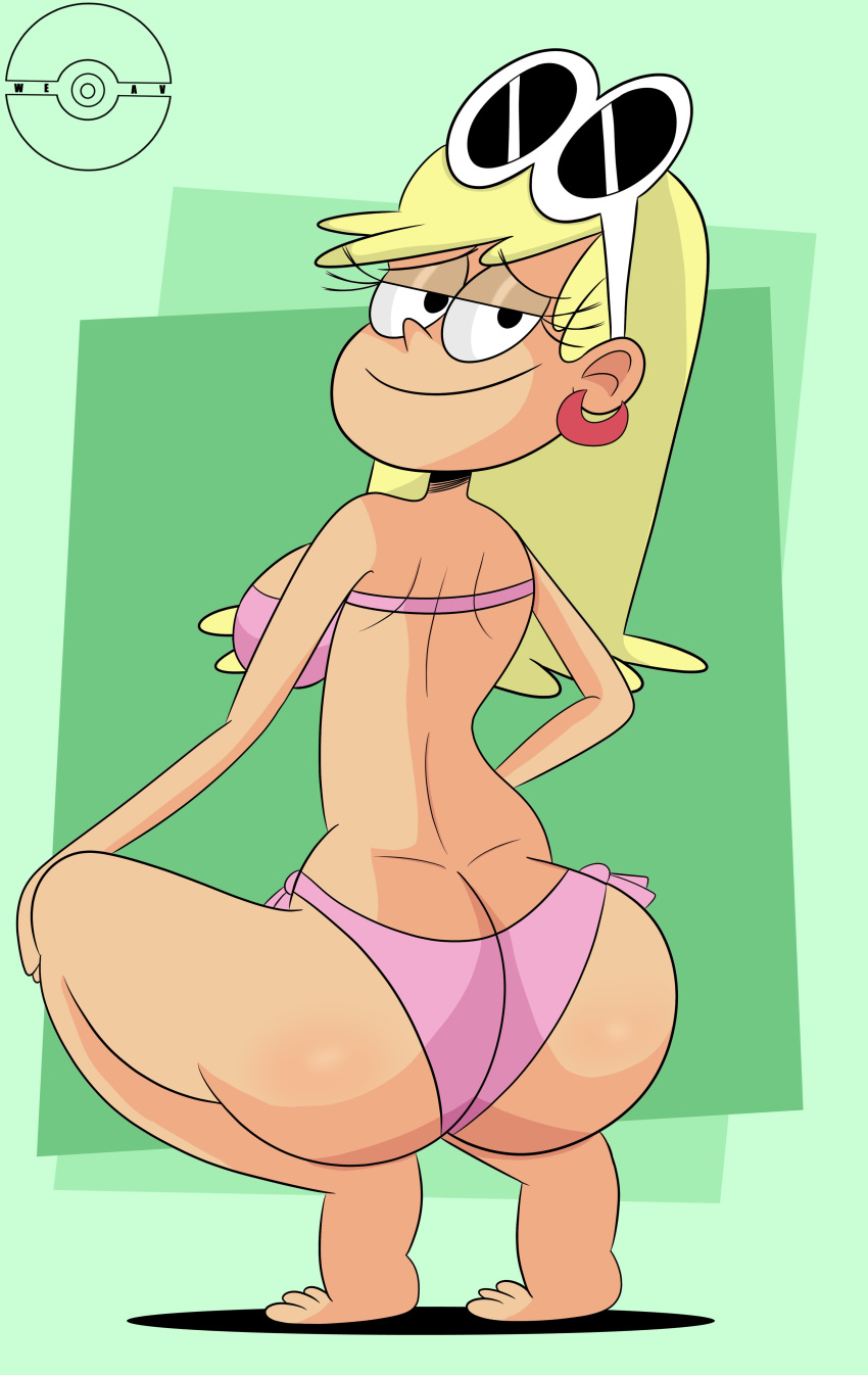 1girls big_ass big_breasts big_butt black_eyes blonde_hair bubble_ass bubble_butt eyewear_on_head female female_focus female_only leni_loud pink_bikini pink_bikini_bottom pink_bikini_top sunglasses_on_head the_loud_house weav