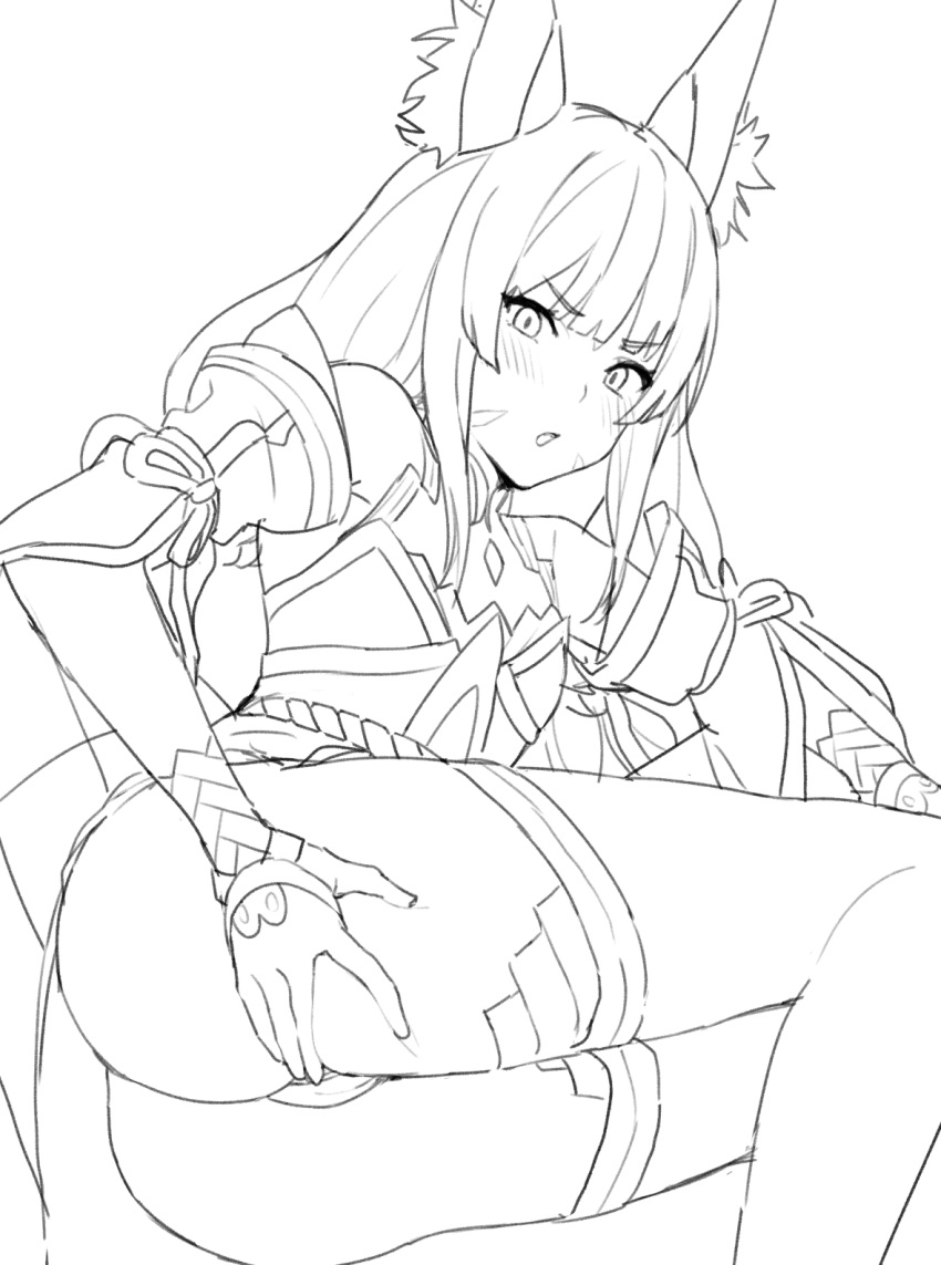 ass ass_focus humanoid kamu_(kamuuei) looking_at_viewer nia nia_(xenoblade) pale_skin pussy sketch thick_thighs xenoblade_(series) xenoblade_chronicles_2