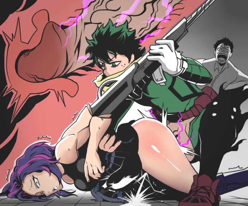 1girls 2boys age_difference ass belly_bulge belly_expansion big_penis blue_hair bulldog_position cervical_penetration chisaki_kai clothed_female clothed_male clothed_sex deaf_(artist) defeated green_eyes green_hair hero_outfit_(mha) huge_balls huge_cock izuku_midoriya kai_chisaki kaina_tsutsumi lady_nagant large_insertion midoriya_izuku my_hero_academia older_female orgasm orgasm_face overhaul penis penis_out pink_hair rape skirt skirt_lift squirt squirting tsutsumi_kaina two_tone_hair uterus vaginal_insertion vaginal_penetration vaginal_sex x-ray younger_male