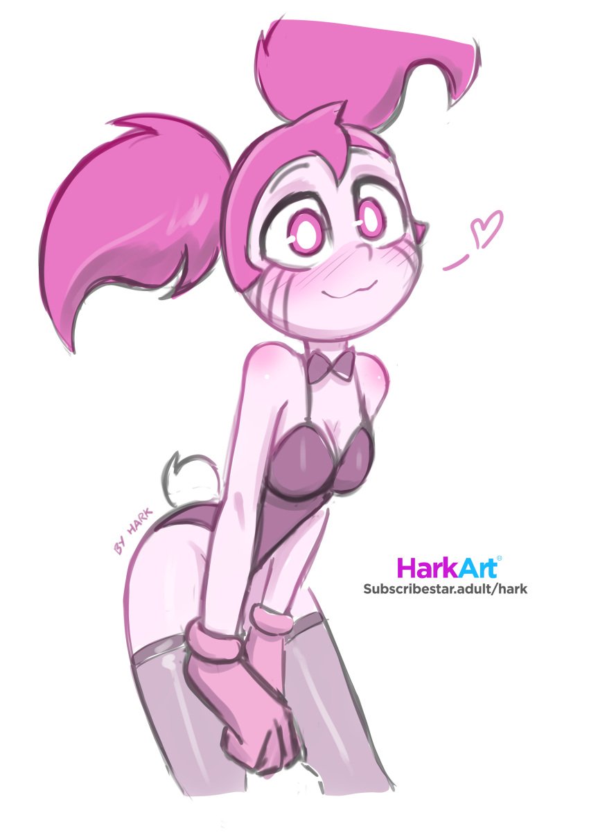 :3 artist_name blush bowtie bunny_tail bunnysuit cartoon_network cleavage cropped_legs gem gem_(species) gloves harkart heart pink_eyes pink_hair pink_skin spinel_(steven_universe) steven_universe stockings subscribestar twintails url