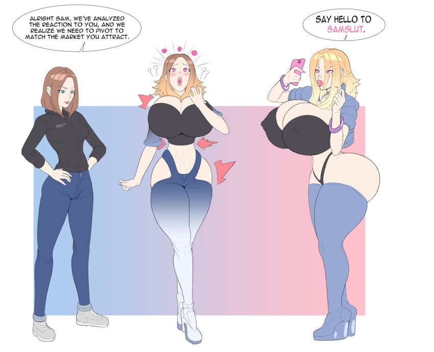 1girls ass_expansion bimbo bimbofication breast_expansion cleavage female female_only frozenaardvark getting_bigger huge_breasts samsung samsung_sam sequence solo solo_female the_varking