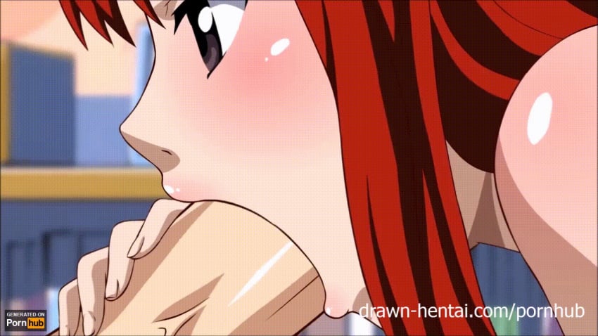 animated black_eyes blowjob blush cock_worship drawn-hentai erza_scarlet fairy_tail fellatio long_hair oral red_hair sех sехual uncensored