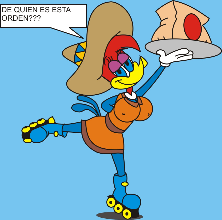 alternate_breast_size anthro bird clothed clothing female female_only gloves roller_skates skating solo tagme the_woody_woodpecker_show toony winnie_woodpecker woodpecker