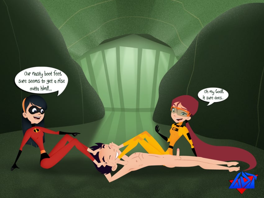 1boy 2girls abby_archer crossover disney feet female ffm_threesome foot_fetish grossology male multiple_girls penis pixar smooth_skin text the_incredibles threesome ty_archer violet_parr wdj