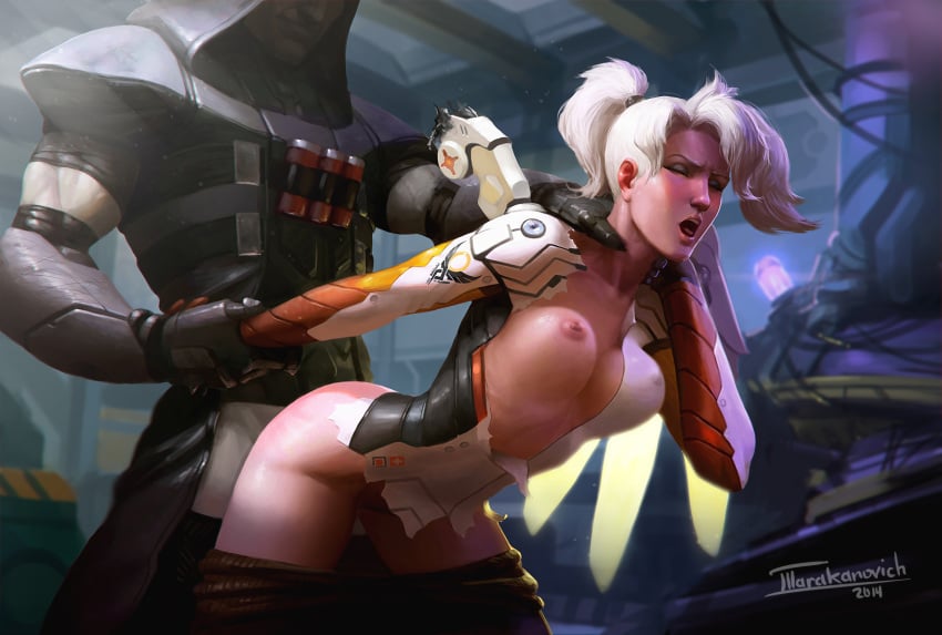 1boy 1girls 2014 2d angela_ziegler asphyxiation bent_over blizzard_entertainment breasts closed_eyes clothed_sex color doggy_style female forced gabriel_reyes hand_holding highres male medium_breasts mercy neck_grab nipples open_mouth overwatch overwatch_2 rape reaper restrained straight strangling tarakanovich torn_clothes uncensored vaginal_penetration