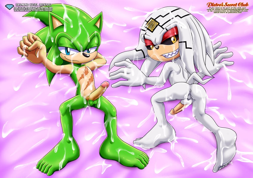 barefoot bbmbbf blue_eyes covered_in_cum cum_everywhere diamond_level doctor_finitevus dr._finitevus erect_penis gay green_fur in_bed mobius_unleashed palcomix penis_out pietros_secret_club scourge_the_hedgehog showing_ass smiling_at_viewer sonic_(series) sonic_the_hedgehog_(series) white_fur yaoi yellow_eyes