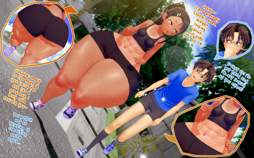 1boy 1girls 3d abs ass ass_body big_ass blush booty_shorts bottom_heavy daidaikon exercise fat_ass fat_thighs female glasses hayase_nagatoro huge_ass huge_thighs hyper hyper_ass hyper_thighs male massive_ass massive_thighs naoto_hachioji_(senpai) please_don't_bully_me,_nagatoro short_shorts shorts skinny_male small_breasts steam steamy sweat sweaty tan_skin teasing thick_ass thick_legs thick_thighs thighs wide_hips