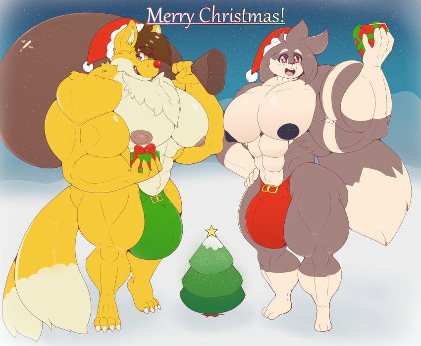 bulge christmas christmas_tree eikasianspire fox fur ike_(eikasianspire) male male_only muscles muscular_male rabbit thick_thighs thong wide_hips