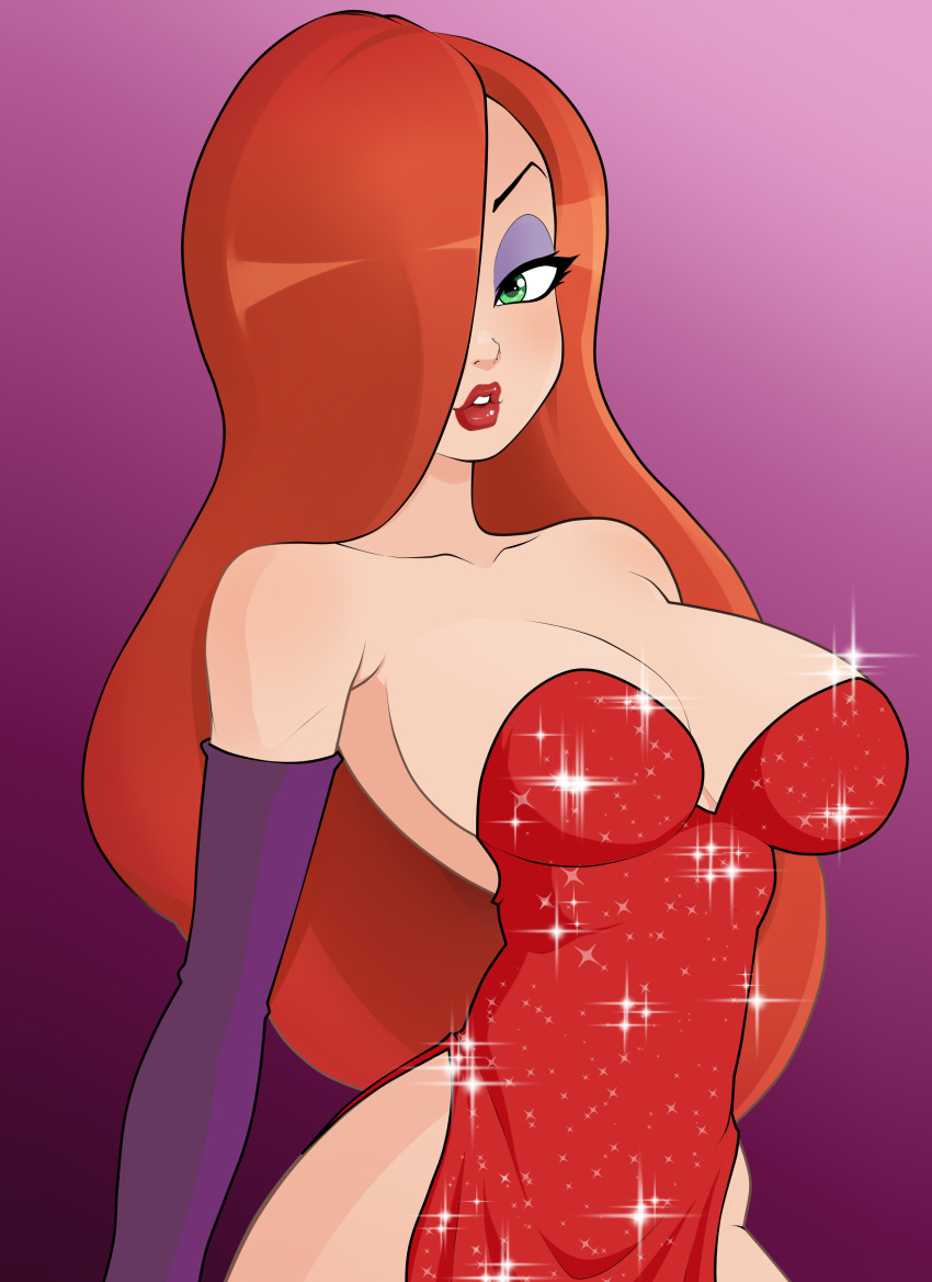 disney eye_shadow jessica_rabbit long_gloves long_hair red_dress red_hair rodjim who_framed_roger_rabbit