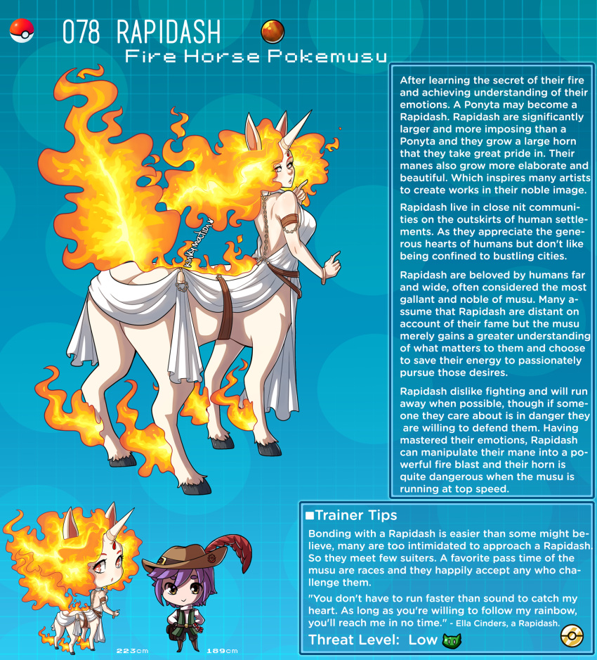 centaur creature_index english_text hi_res horn kinkymation nintendo page_78 page_number personification pokémon_(species) pokemon pokemon-girl_encyclopedia pokemorph pokemusu profile quadruped rapidash taur text text_box