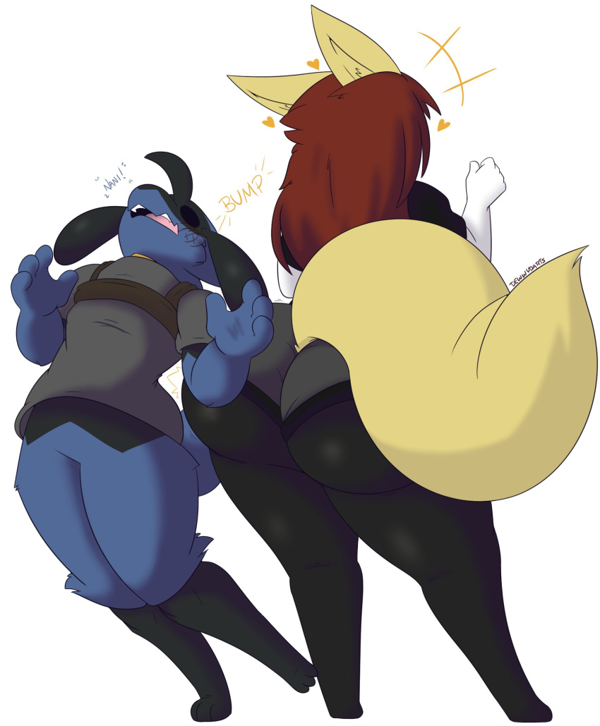 ass braixen bubble_butt butt_bump dew(dewwydartz) dewwydarts dewwydartz female furry maddie(dewwydartz) male pokémon_(species) pokemon pokemon_(species) riolu thick_thighs wide_hips