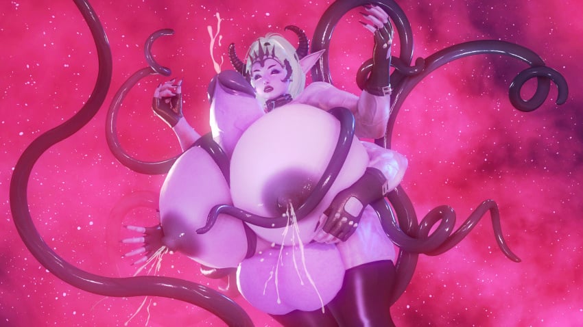 4_arms autopaizuri big_areola big_ass big_breasts big_nipples big_penis black_eyes choker claws collar crown cum demon demon_girl demon_horns female futanari gigantic_breasts horns huge_areolae huge_ass huge_balls huge_breasts huge_cock huge_nipples hyper_breasts intersex lactation milkies multi_arm multi_limb muscular muscular_futanari paizuri pink_hair purple_skin tentacle tentacles