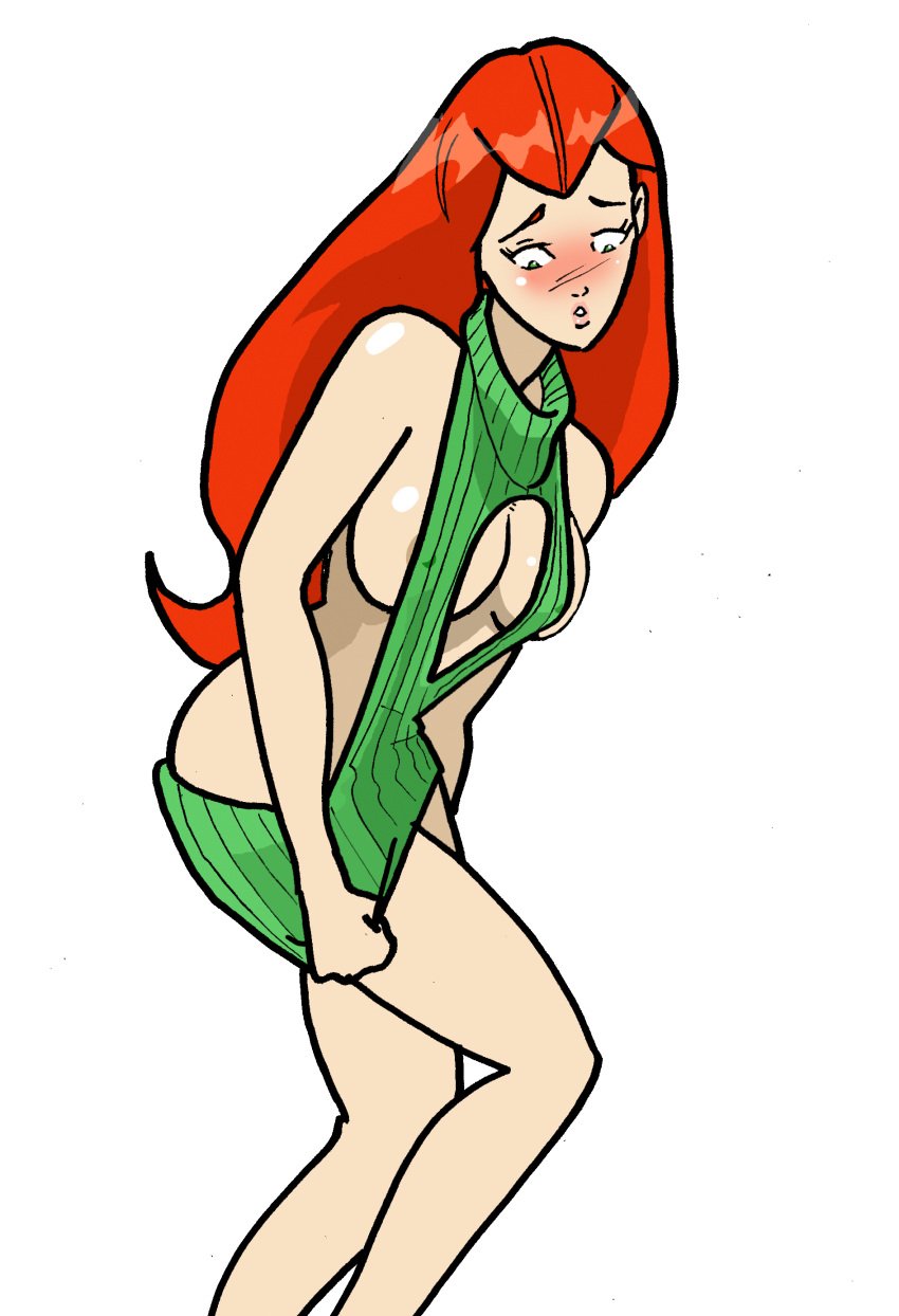 blush embarrassed embarrassed_nude_female enf inspector97 red_hair sam_(totally_spies) sweater sweater_tug totally_spies turtleneck virgin_killer_sweater