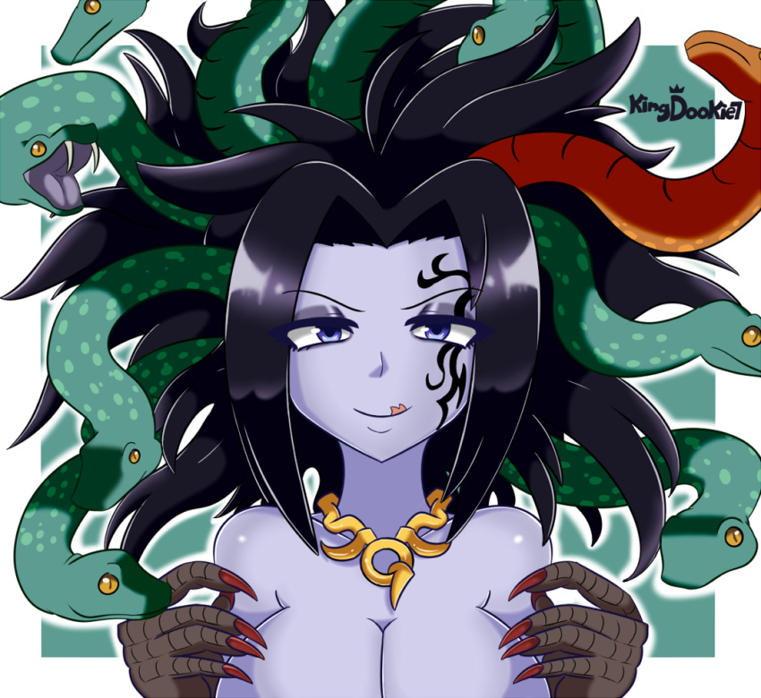 bust_portrait hands_on_breasts kid_icarus kid_icarus_uprising kingdookie licking_lips looking_at_viewer medusa medusa_(kid_icarus) nintendo tagme