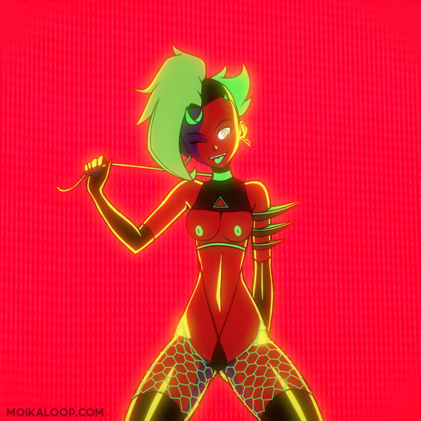 animated breasts breasts_bounce hips leash moika moikaloop one_eye_closed original original_character tongue_out