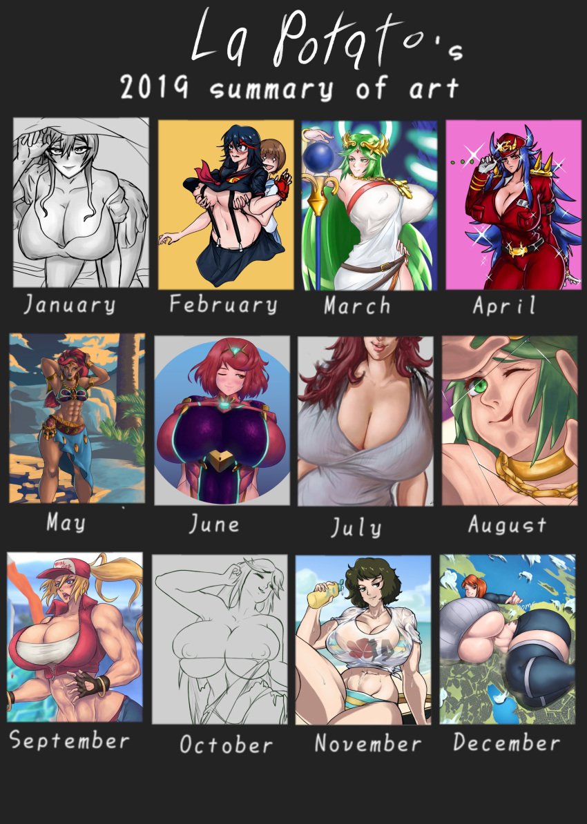 4th_wall big_ass big_breasts breast_grab breasts crossover english_text gerudo huge_ass huge_breasts kid_icarus kill_la_kill lapotato8 mankanshoku_mako matoi_ryuuko muscular_female nintendo palutena persona persona_5 pyra rule_63 sadayo_kawakami snk terry_(snk_heroines:_tag_team_frenzy) terry_bogard the_legend_of_zelda urbosa voluptuous wide_hips xenoblade_(series)