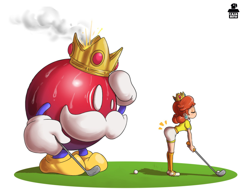 ass bending_over blush bob-omb cajarito clothed explosion golf_club heating king_bob-omb mario_(series) mario_golf princess_daisy