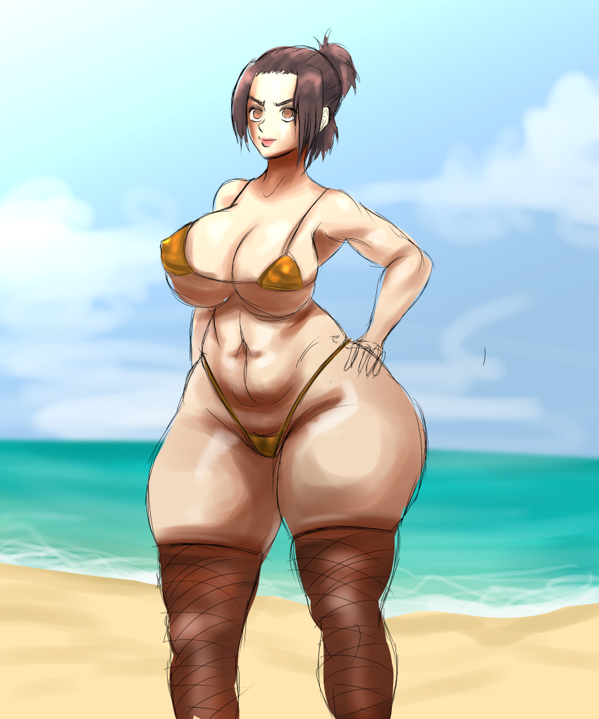 alternate_breast_size alternate_costume attack_on_titan belly bikini bottom_heavy gabi_braun limondo mature_female narrow_shoulders pear_shaped shingeki_no_kyojin thick_ass thick_lips thick_thighs thin_waist voluptuous wide_hips