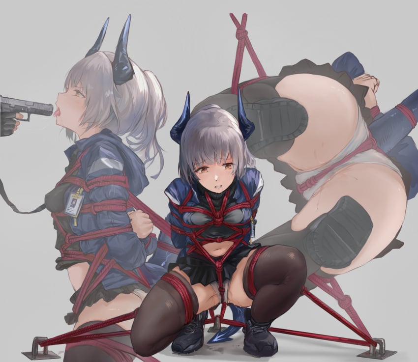 arknights bondage liskarm_(arknights) pantsu pussy_juice sawkm tail thighhighs