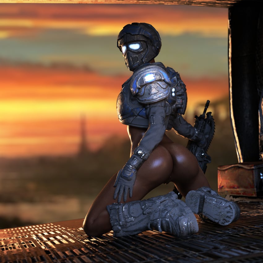 3d_(artwork) female_only female_soldier gears_of_war half_naked pickle_juice posing tagme