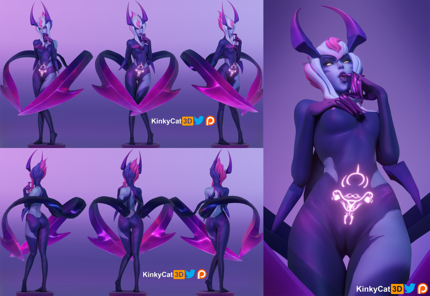 1girls 3d evelynn female female_only horns kinkykatt3d league_of_legends nude pubic_tattoo solo succubus