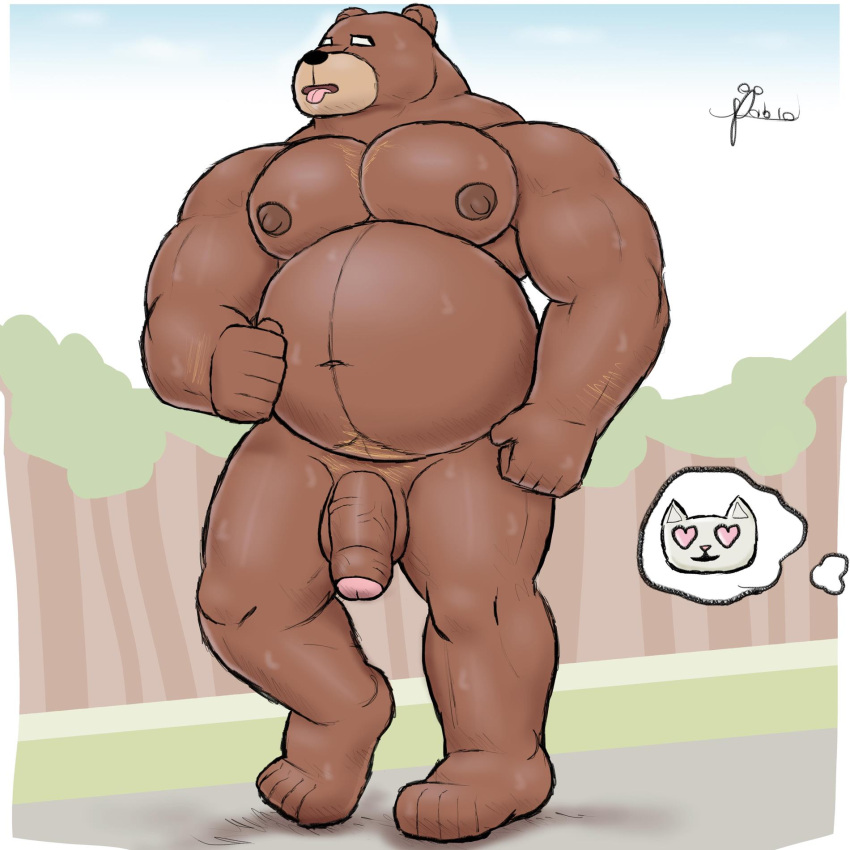 alanottaviano anthro balls barazoku bear belly bodily_fluids brown_bear brown_body brown_fur bulge clothing exercise fur genitals grizzly_bear hi_res male male_only mammal musclegut muscular muscular_male overweight overweight_male penis solo sweat ursine