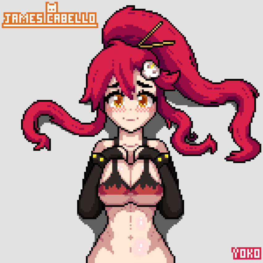 2d 2d_animation abs animated big_breasts blush bouncing_breasts breasts gif gloves grey_background implied_sex james_cabello large_breasts lying pixel_animation pixel_art ponytail red_hair skull_hair_ornament swimsuit tengen_toppa_gurren_lagann wide_hips yellow_eyes yoko_littner