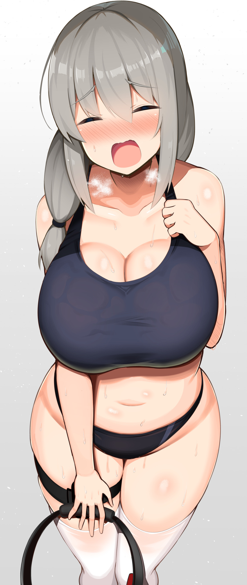 1girls 2021 absurd_res arm_up belly_button black_shorts black_tank_top bloomers blush blushing_profusely breasts buruma cleavage closed_eyes electronics female female_focus female_only flustered game_controller grey_hair gym_shorts hand_on_chest hi_res hips_grab holding_object huge_breasts jakko joy-con leg_strap legwear long_hair massive_breasts mature_female milf mother nintendo open_mouth out_of_breath pale-skinned_female pale_skin panties pilates_ring png ring_fit_adventure ringcon_controller shiny_skin short_shorts shorts side_ponytail simple_background skindentation slightly_chubby solo sports_bra sportswear sweat sweaty_body tank_top thick_thighs thigh_gap thigh_strap thighband thighhighs thighs tight_clothing tight_fit tired uzaki-chan_wa_asobitai! uzaki_tsuki visible_breath voluptuous white_background white_skin white_thighhighs wide_hips workout workout_clothes