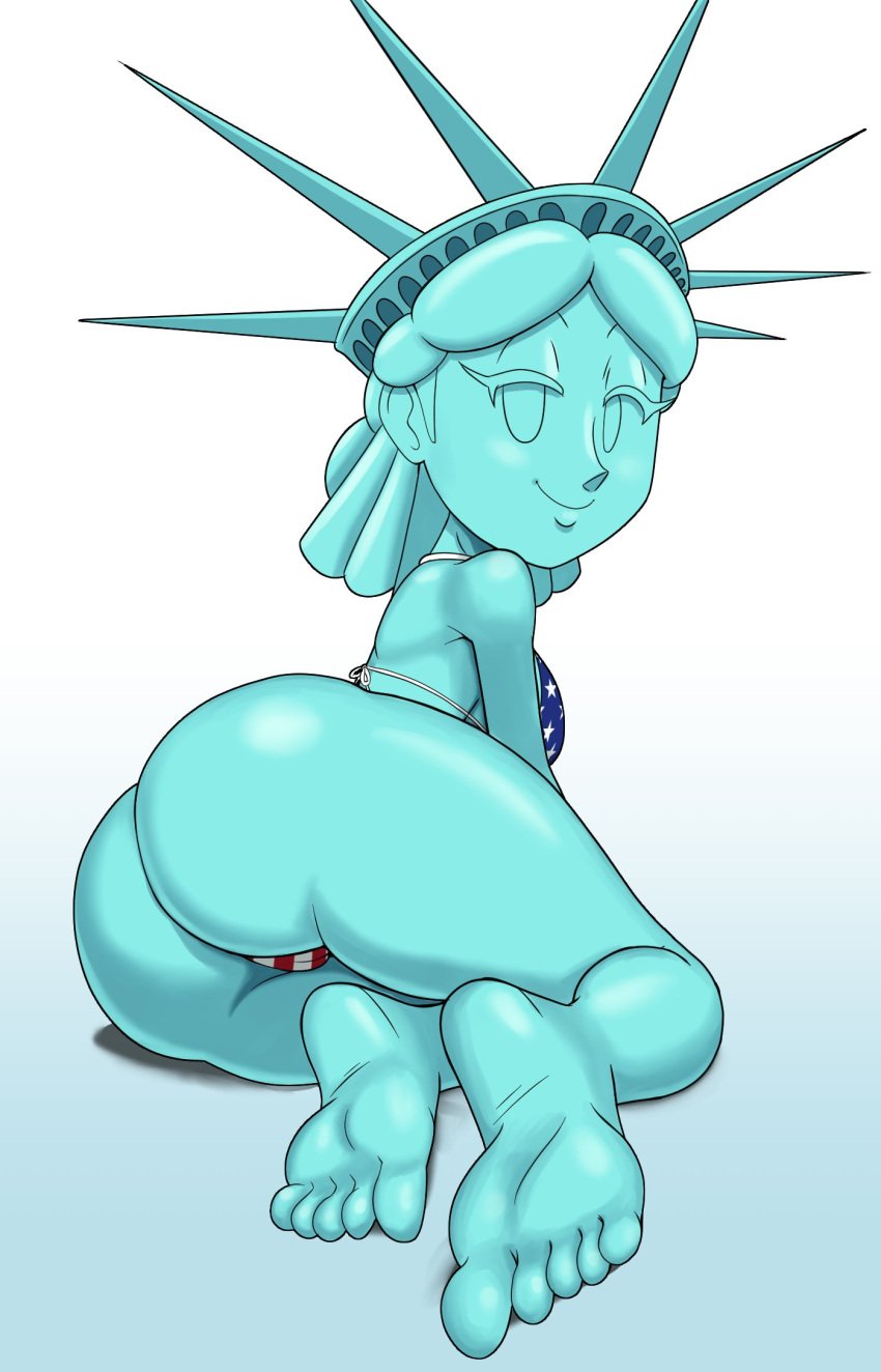 1girls 4th_of_july american_flag_bikini ass bikini feet feet_focus female female_only foot_fetish huge_ass humanized metallic_body soles solo solo_female statue_of_liberty tansau toes tortoisesensei