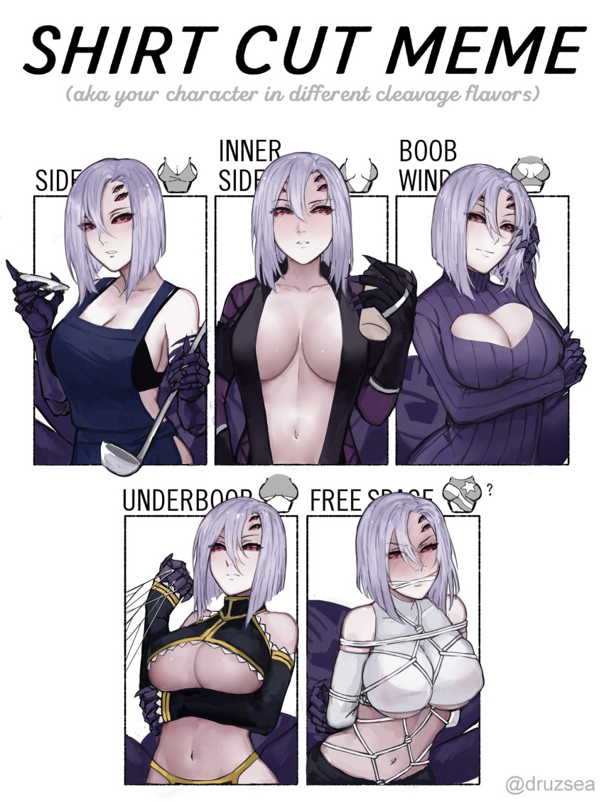 1girls 2021 arachnid_humanoid big_breasts boob_window cleavage druzsea female huge_breasts monster_girl monster_musume_no_iru_nichijou rachnera_arachnera shirt_cut_meme sideboob solo solo_female spider_girl tagme underboob