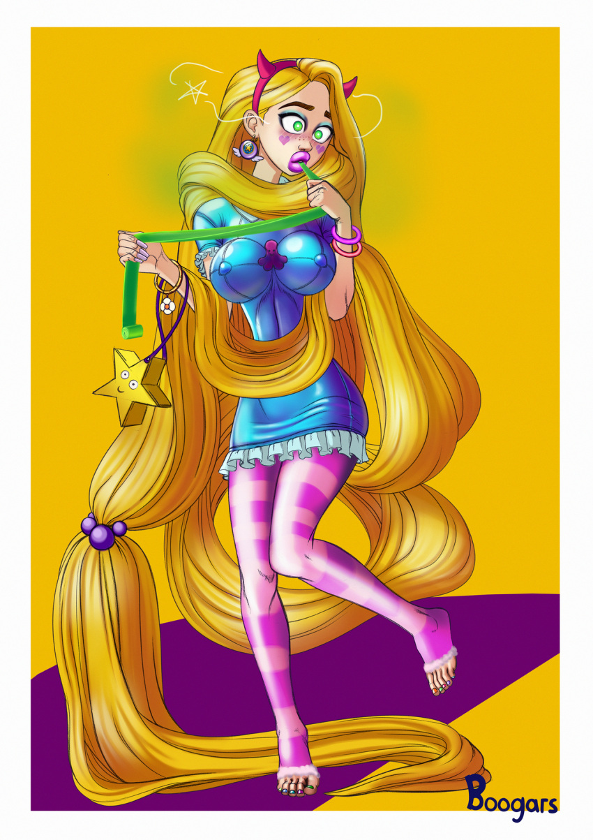 barefoot big_lips bimbo blonde_hair boogars brainwashing cosplay disney disney_channel disney_princess disney_xd female identity_death rapunzel star_butterfly_(cosplay) star_vs_the_forces_of_evil tangled thick_lips