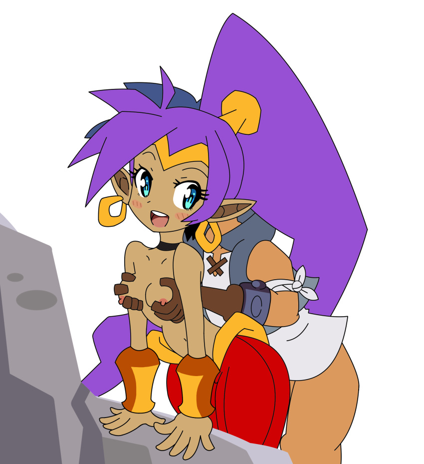 bolo breast_grab clothed_male_nude_female cum cum_in_pussy doggy_style ejaculation happy_sex purple_hair shantae shantae_(character) smooth_skin unseen_male_face