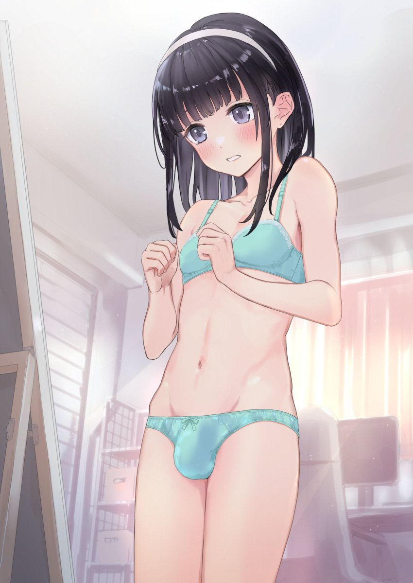 1boy bow_panties femboy male male_only onomi9ta penis penis_under_clothes solo trap