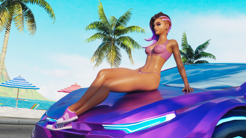 3d car dark-skinned_female mexican milf mole mole_under_eye overwatch see-through_clothing shiny_skin sombra transparent_clothing wackation