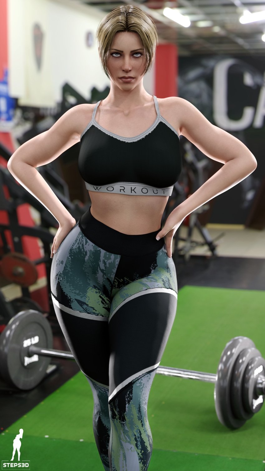 3d blonde blonde_hair elite_skin female female_focus female_only iq_(rainbow_six) leggings muscular_female rainbow_six rainbow_six_siege realistic solo sports_bra steps3d thick_thighs weights yoga_pants