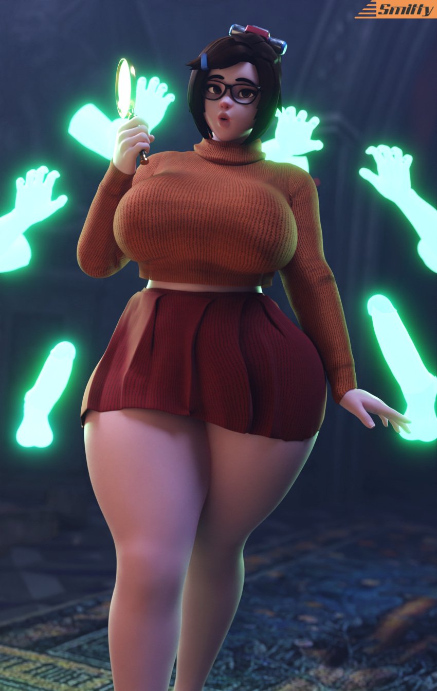 1girls 3d 3d_(artwork) big_ass big_breasts blender_(software) busty cosplay ghost ghost_penis glasses huge_breasts large_breasts massive_breasts mei_(overwatch) overwatch plump scooby-doo skirt smitty34 sweater thick thick_thighs velma_dinkley_(cosplay) voluptuous voluptuous_female wide_hips