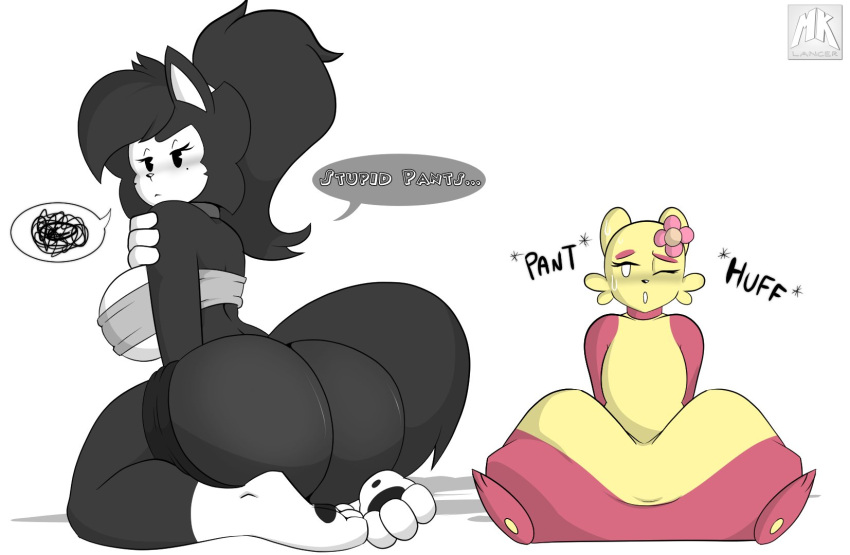 2girls anthro anthro_only big_ass black_fur blinki_the_wolf fleischer_style_toon furry furry_only huge_ass mienfoo mklancer00 pokemon tail wolf