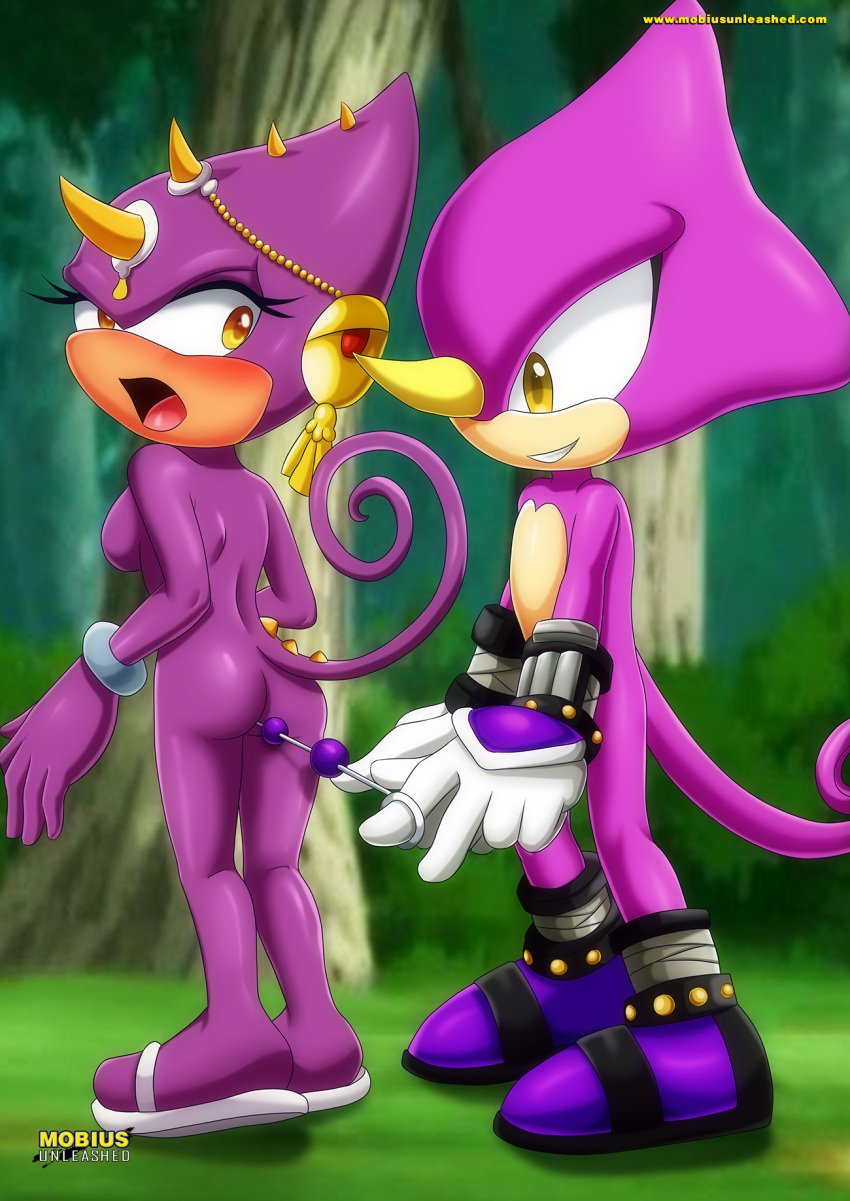 2d bbmbbf beads blush bride_of_constant_vigil espio_the_chameleon looking_down milf mobius_unleashed mother_and_son naked_footwear palcomix purple_skin scalie scalie_female scalie_male scalie_only smiling sonic_(series) sonic_the_hedgehog_(series) yellow_eyes