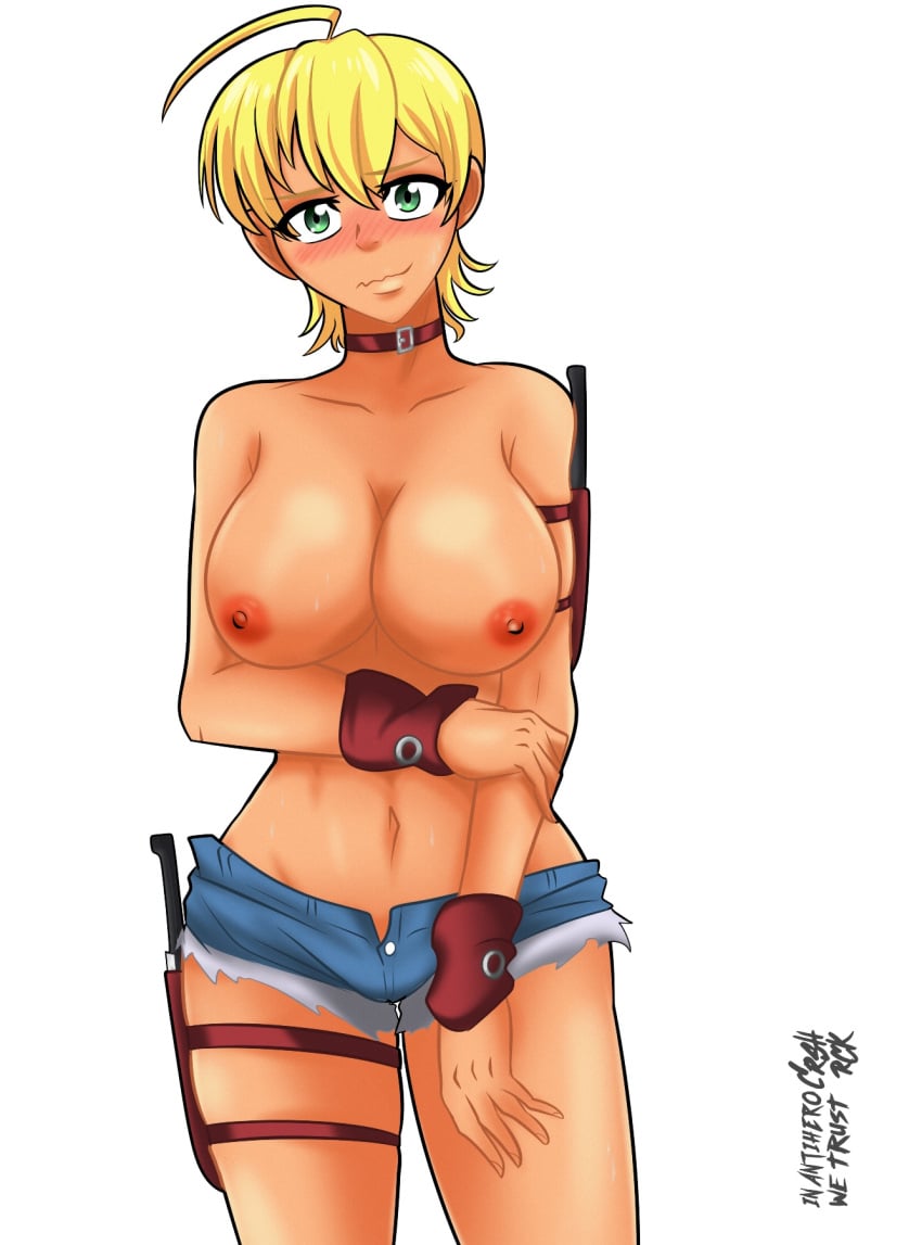 blush breasts crshrck large_breasts looking_at_viewer manga mito_ikumi nipples shokugeki_no_souma