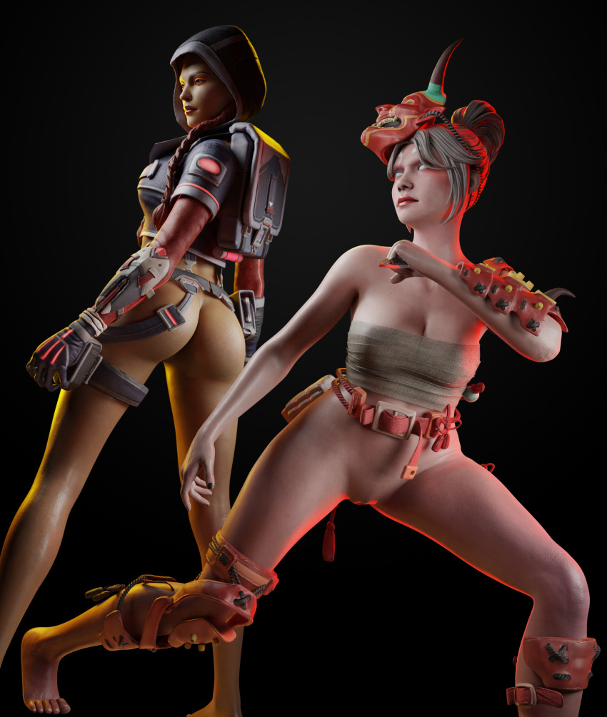 3d apex_legends bottomless demon_whisper_wraith female female_only francis_brown loba_(apex_legends) petty_theft_loba standing tagme wraith_(apex_legends)