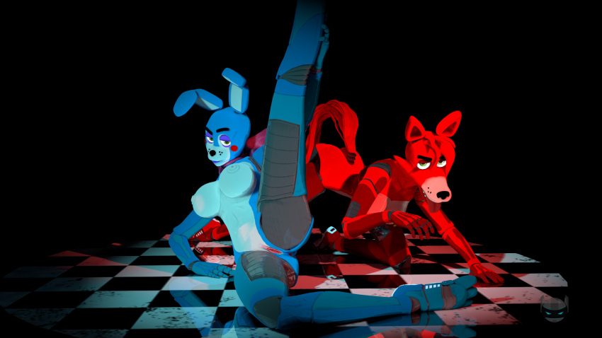 3d female female_only five_nights_at_freddy's fnaf foxy_(fnaf) nightbotgrey rule_63 toy_bonnie_(fnaf)