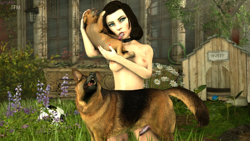 3d bioshock bioshock_infinite blowjob blue_eyes brown_hair canine collar elizabeth_comstock lovelysfm puppy source_filmmaker zoophilia