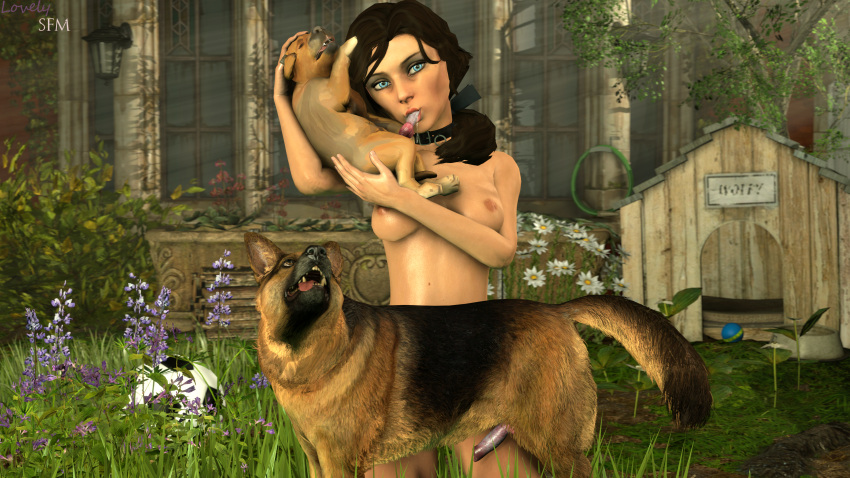 3d bioshock bioshock_infinite blowjob blue_eyes brown_hair canine collar elizabeth_comstock lovelysfm puppy source_filmmaker zoophilia