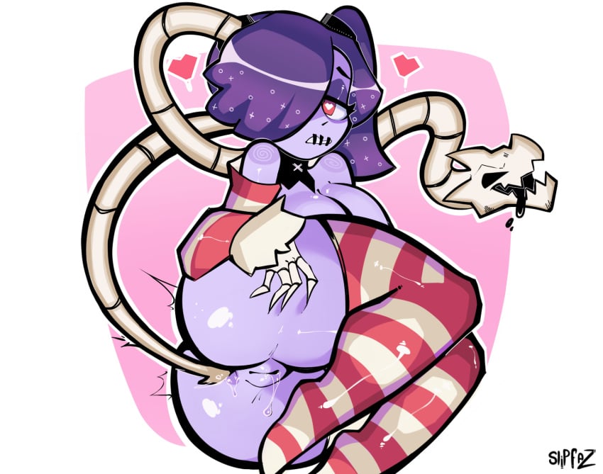 anus big_ass big_breasts cute heart-shaped_pupils leviathan_(skullgirls) simple_background skullgirls slipfaz squigly