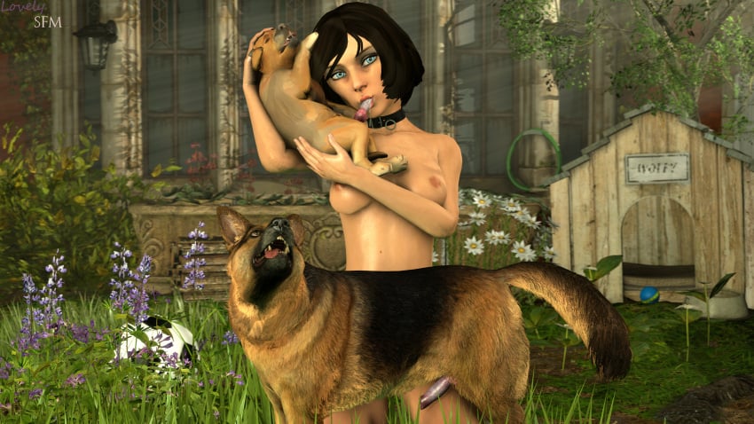 3d bioshock bioshock_infinite blowjob blue_eyes brown_hair canine collar elizabeth_comstock lovelysfm puppy source_filmmaker zoophilia