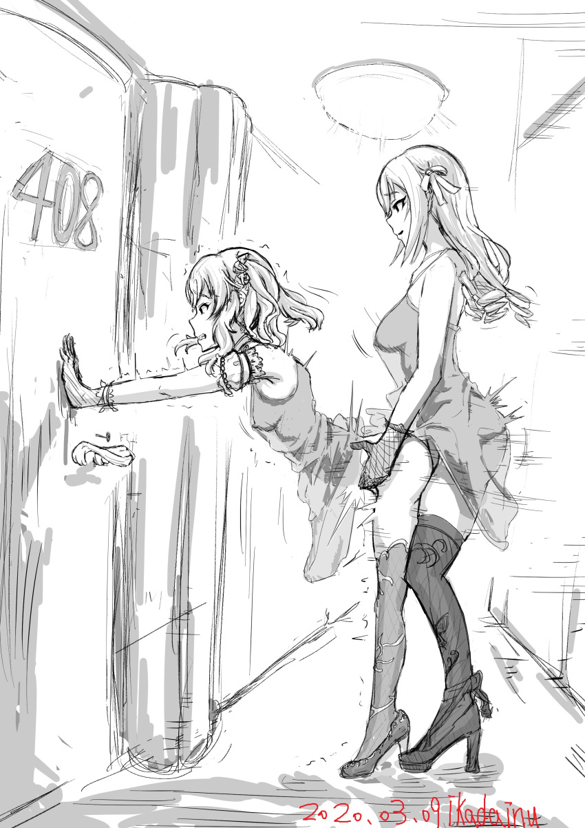 blonde_hair futa_on_female futanari high_heels ikada_dog sex thick_thighs wall