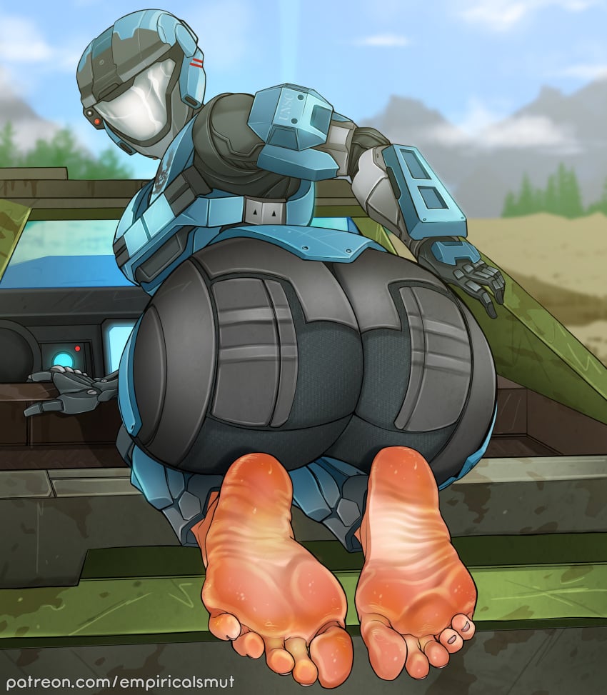 1girls 2d ass big_feet blue_armor empiricalsmut feet feet_fetish feet_focus female female_focus female_human female_only female_spartan_(halo) foot_fetish halo_(series) halo_reach human kat-b320 looking_back power_armor soles solo solo_female spartan_(halo) spartan_iii_(halo) toes