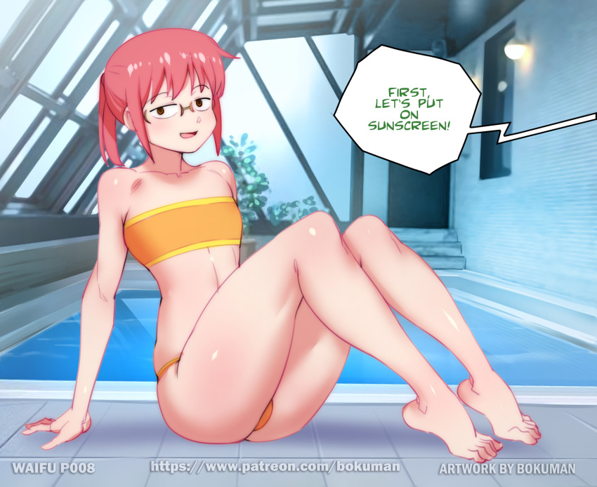 1girls bikini bokuman female female_focus female_only flat_chest flat_chested glasses human human_only kobayashi miss_kobayashi's_dragon_maid pool poolside red_hair small_breasts that_pool true_flat_chest